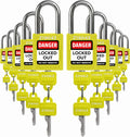 TRADESAFE Lockout Tagout Locks Set - 10 Yellow Keyed Alike Padlocks