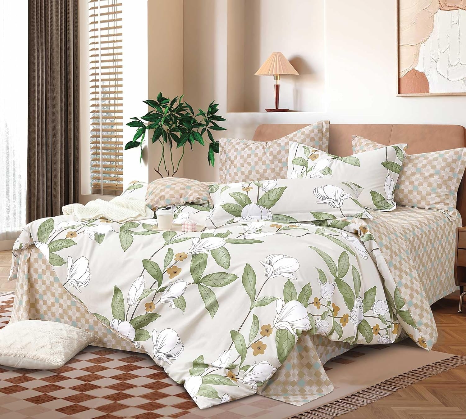 Pale Moss Green Botanical Cotton Comforter Queen Size Set