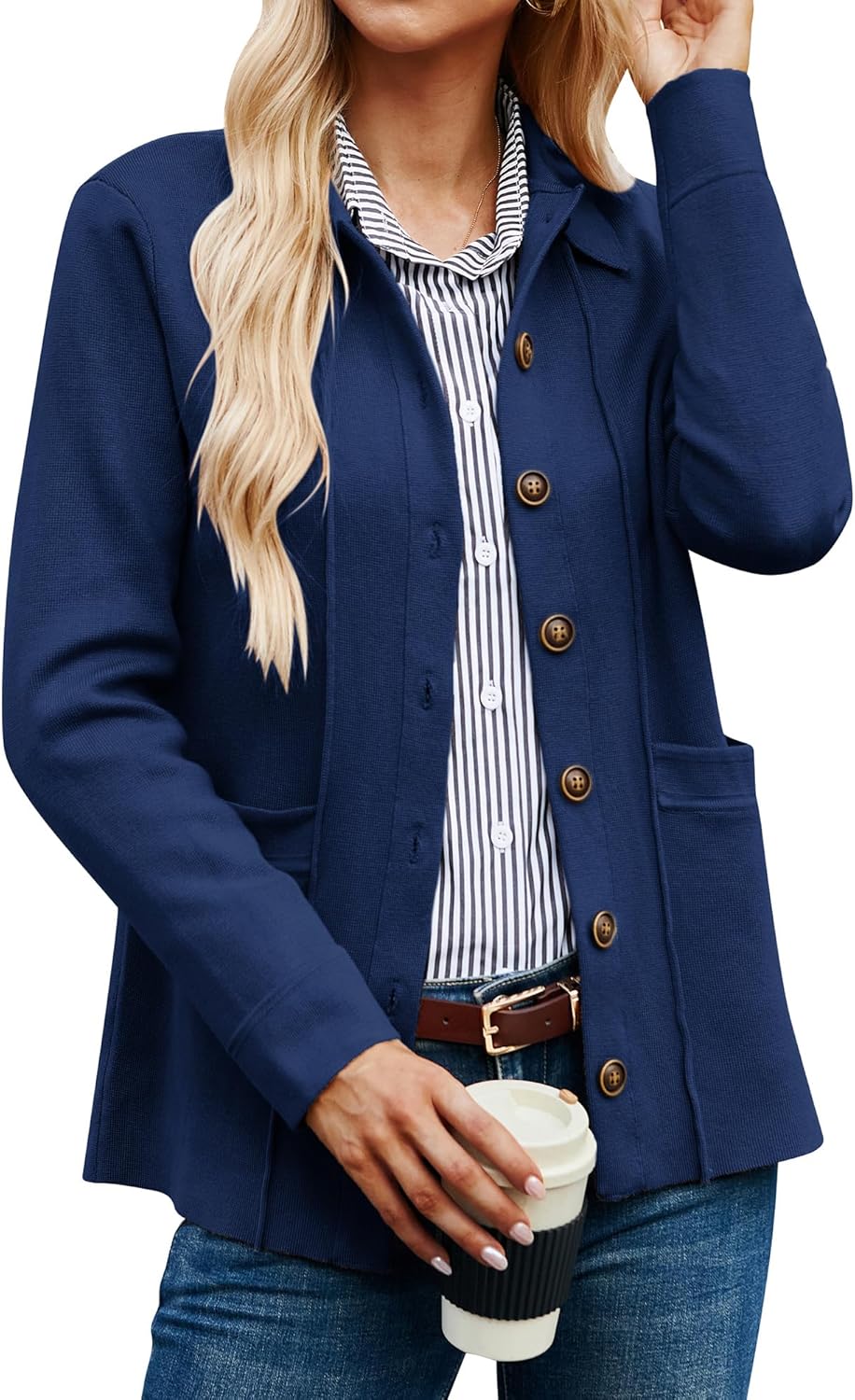 GRACE KARIN Women Casual Cardigan Knit Button Down Jacket