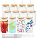 Sublimation Glass Cups Blanks with Bamboo Lid for DIY Gifts