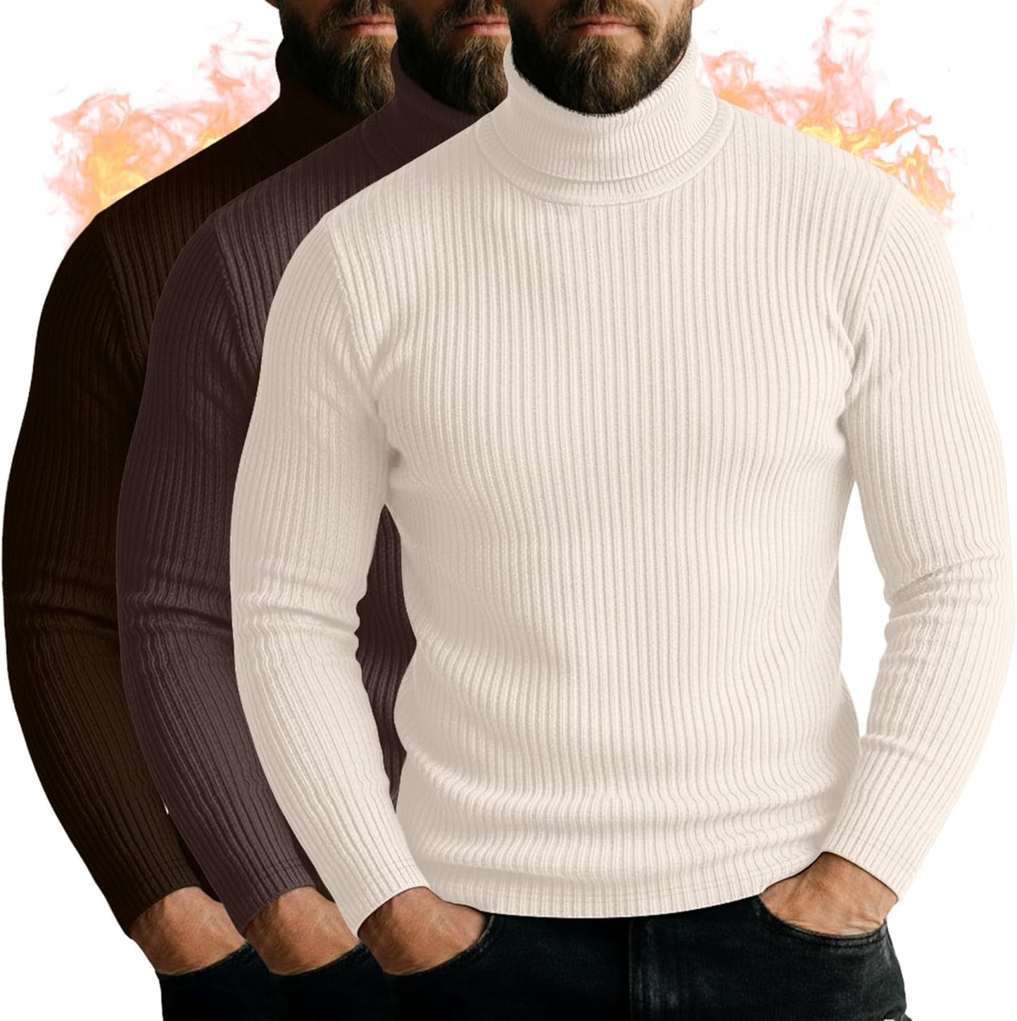 Neer 3 Pack Men's Turtleneck Long Sleeve Shirts for Casual Wear