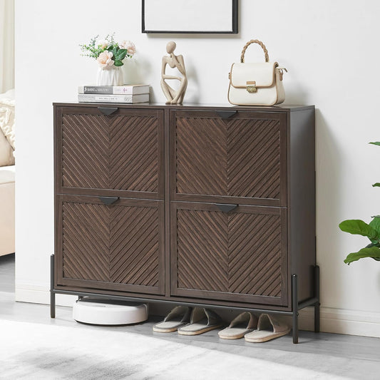 Shoe Cabinet Storage with 4 Flip Drawers for Entryway Use