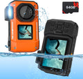 4K 33FT Underwater Camera 48MP Dual-Screen Waterproof - Rugged Orange