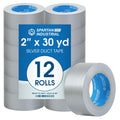 2 in x 30 yd Silver Duct Tape - 12 Heavy Duty Rolls for Industrial Use