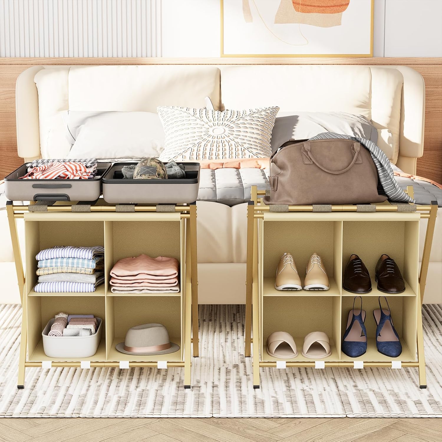 Luggage Rack with Storage for Guest Room - Space Saving Stands