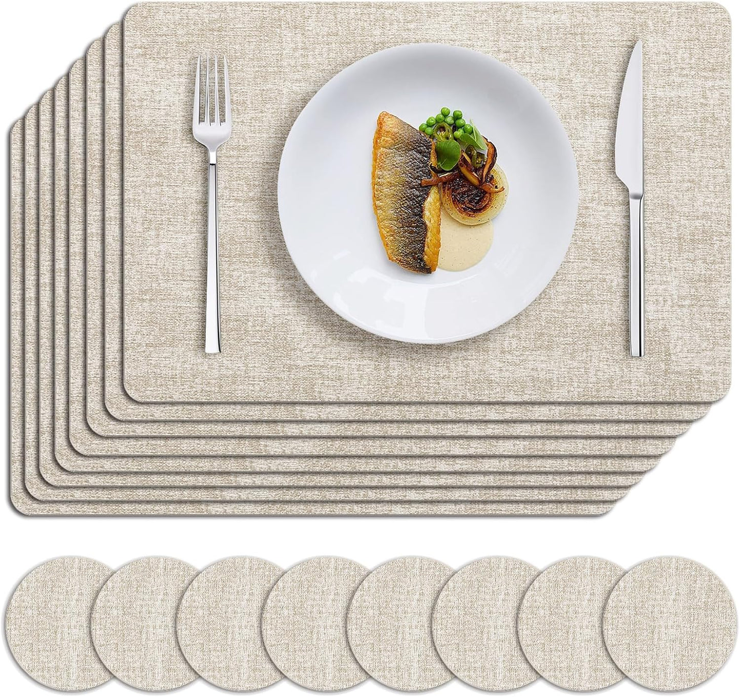 MOSAYT Placemats Set of 8, Waterproof Faux Leather Table Mats