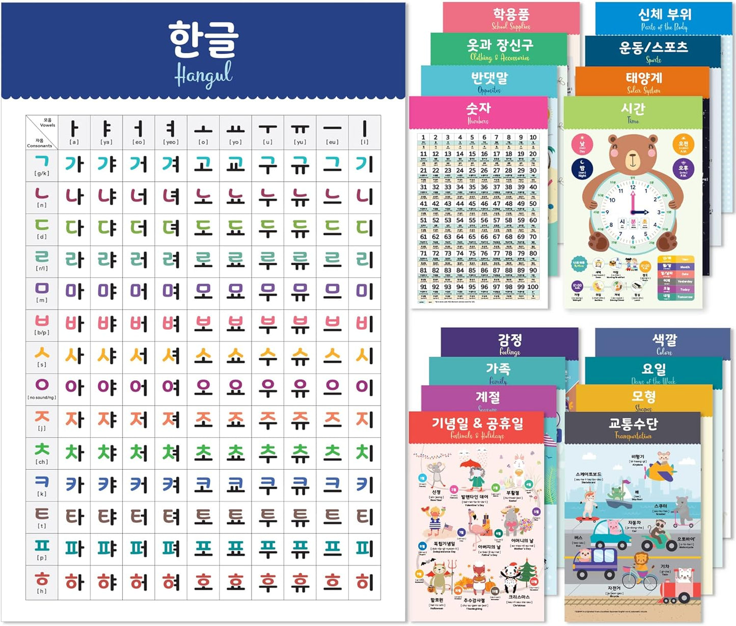 Korean Educational Posters for Kids - Fun Learning Tool