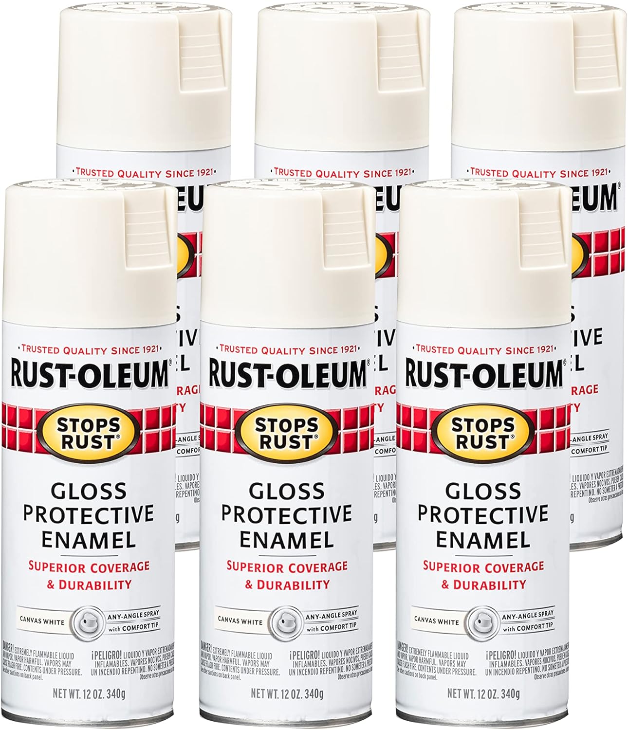 Rust-Oleum Stops Rust Spray Paint, Gloss Canvas White, 6 Pack