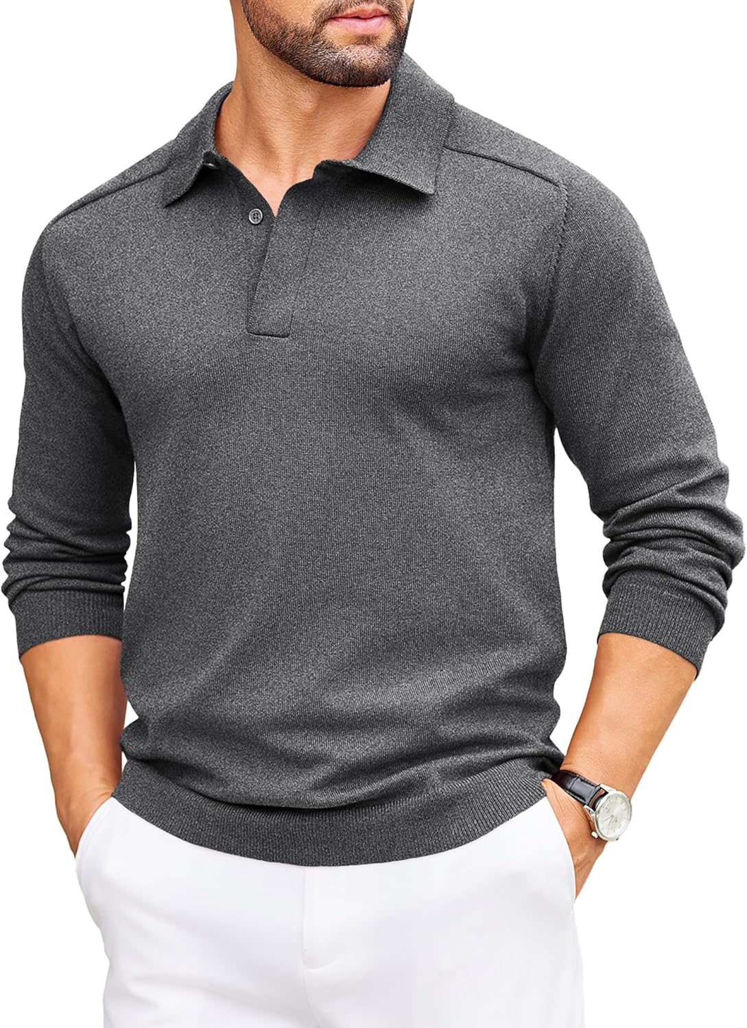COOFANDY Mens Knit Polo Sweater for Stylish Casual Wear