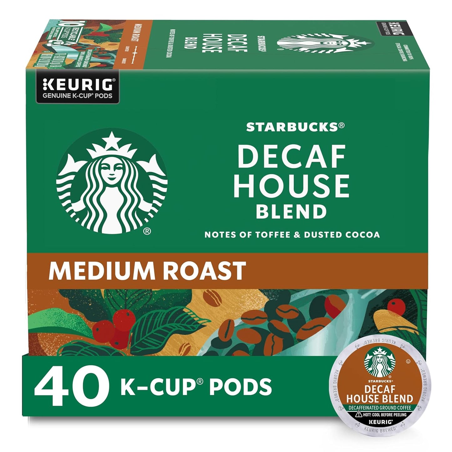 Starbucks Decaf K-Cup Coffee Pods, House Blend, 40 pods