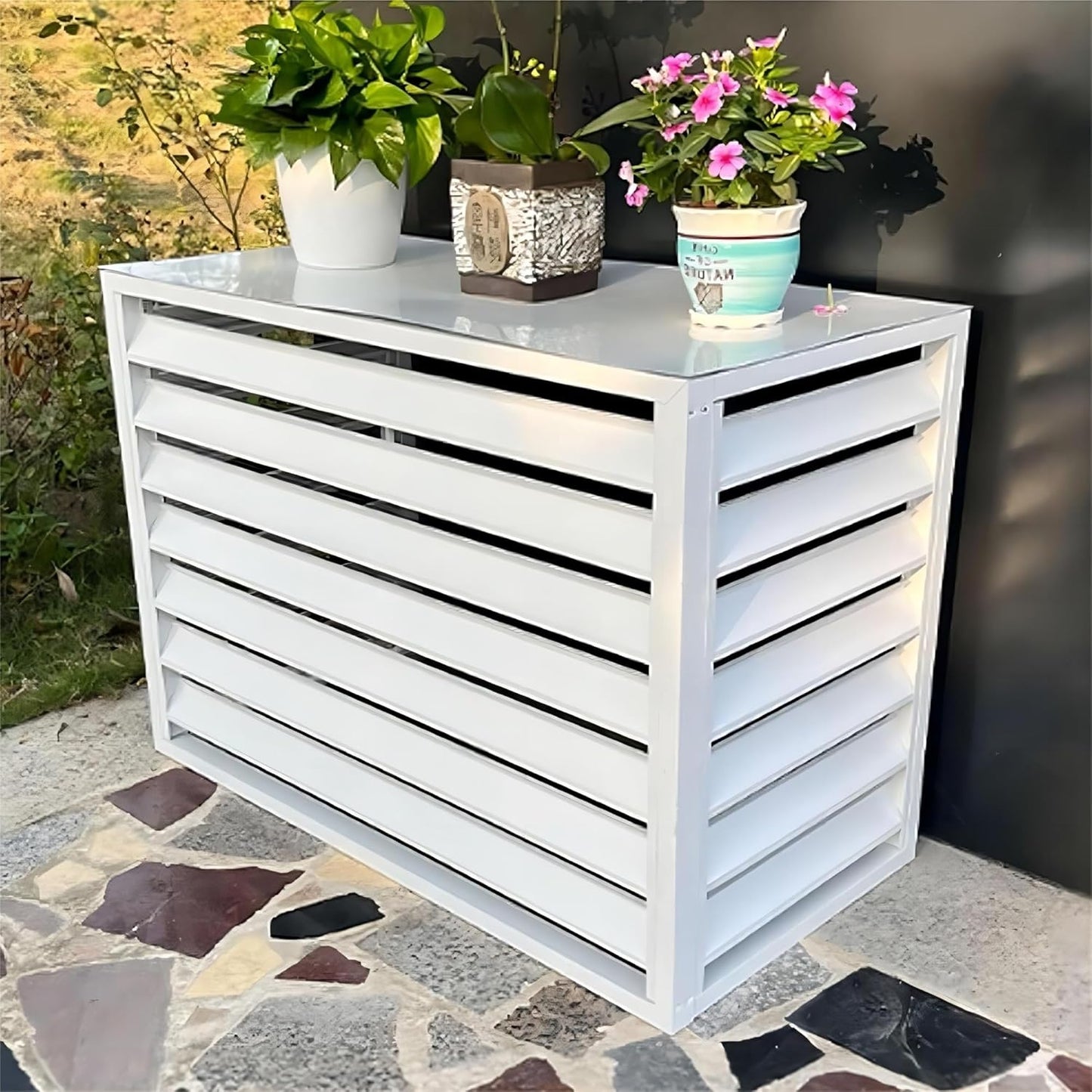 KEJIAWU Outdoor Privacy Screen for AC Units - White - 110x60x80CM