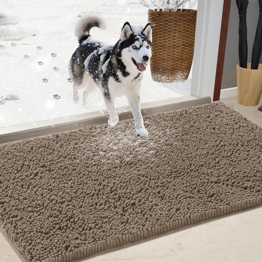 Chenille Absorbent Outdoor Doormat for Muddy Paws and Shoes