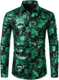 ZEROYAA Men's Luxury Paisley Dress Shirt - Shiny Floral Button-Down