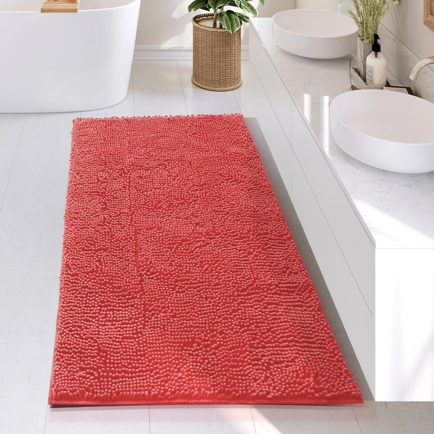 Chenille Bath Mat - Plush Non-Slip Bathroom Rug for Comfort