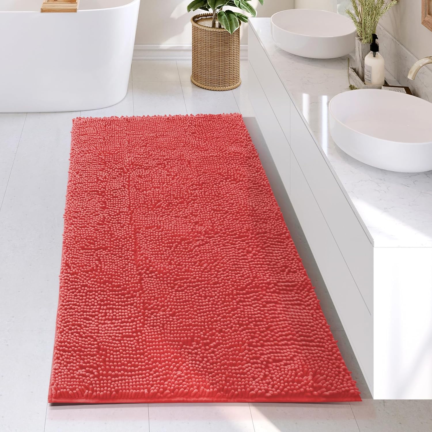 Chenille Bath Mat - Plush Non-Slip Bathroom Rug for Comfort