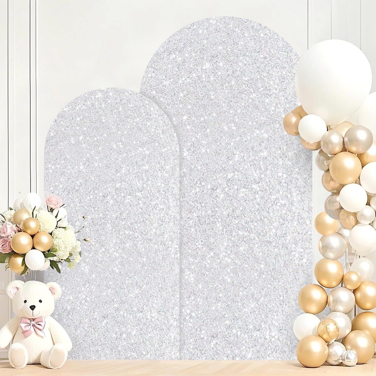 Silver Arch Covers Set of 2 for Wedding and Party Decor
