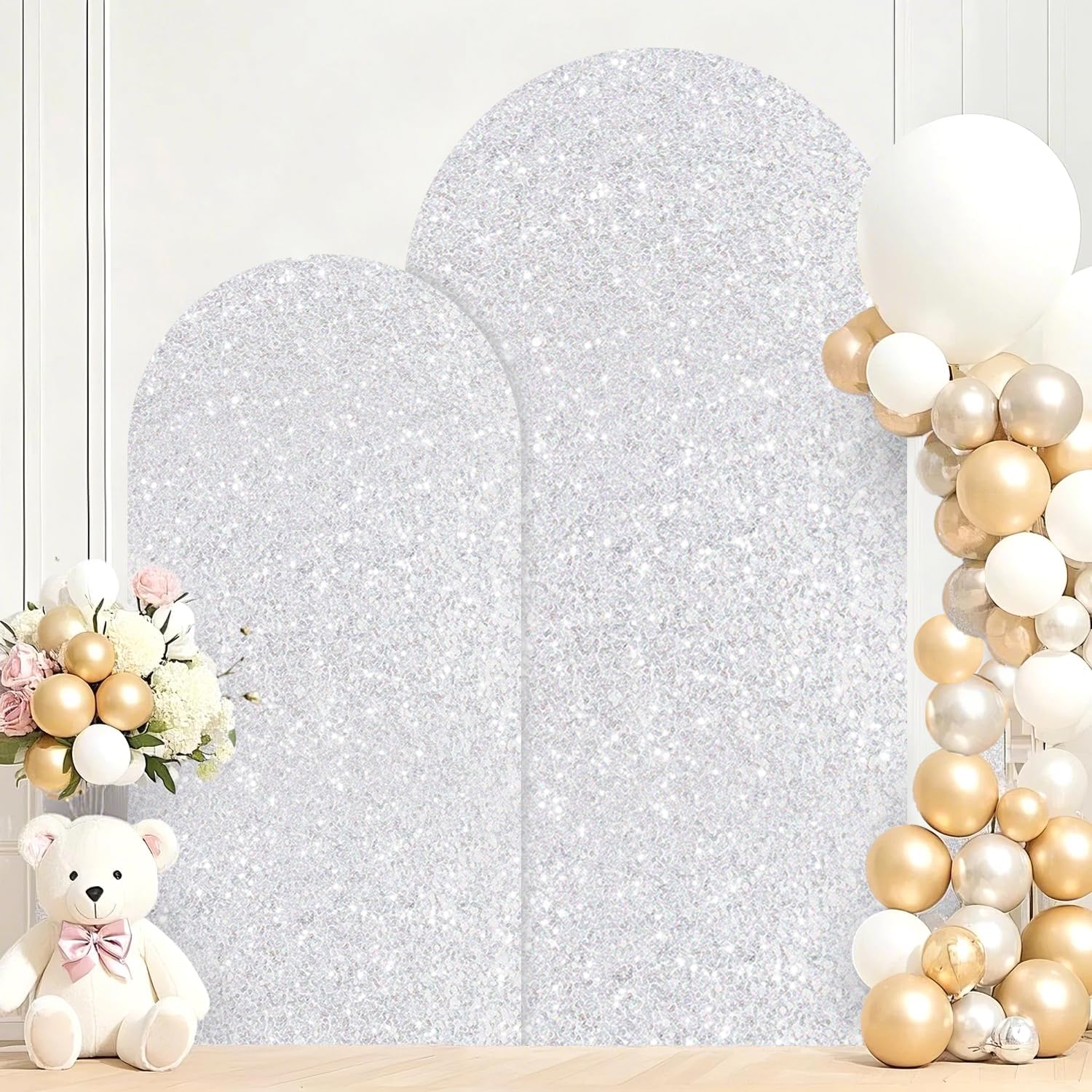 Silver Arch Covers Set of 2 for Wedding and Party Decor