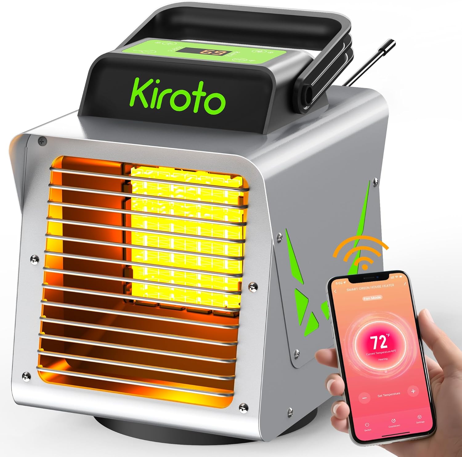 1500W Smart Greenhouse Heater - Remote Control & Thermostat - Kiroto