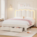Full Upholstered LED Bed Frame with Storage Drawers - Velvet Beige