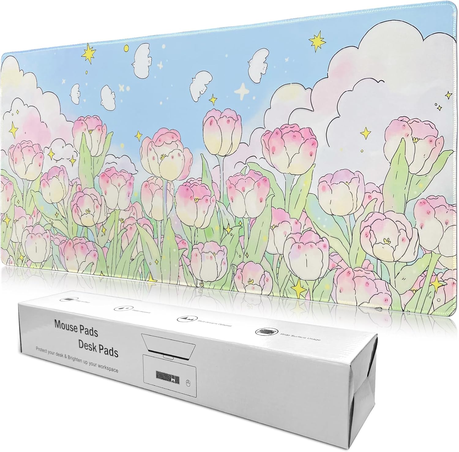 Oversized Gaming Mouse Pad 35.4x15.7 Cute Tulips Design