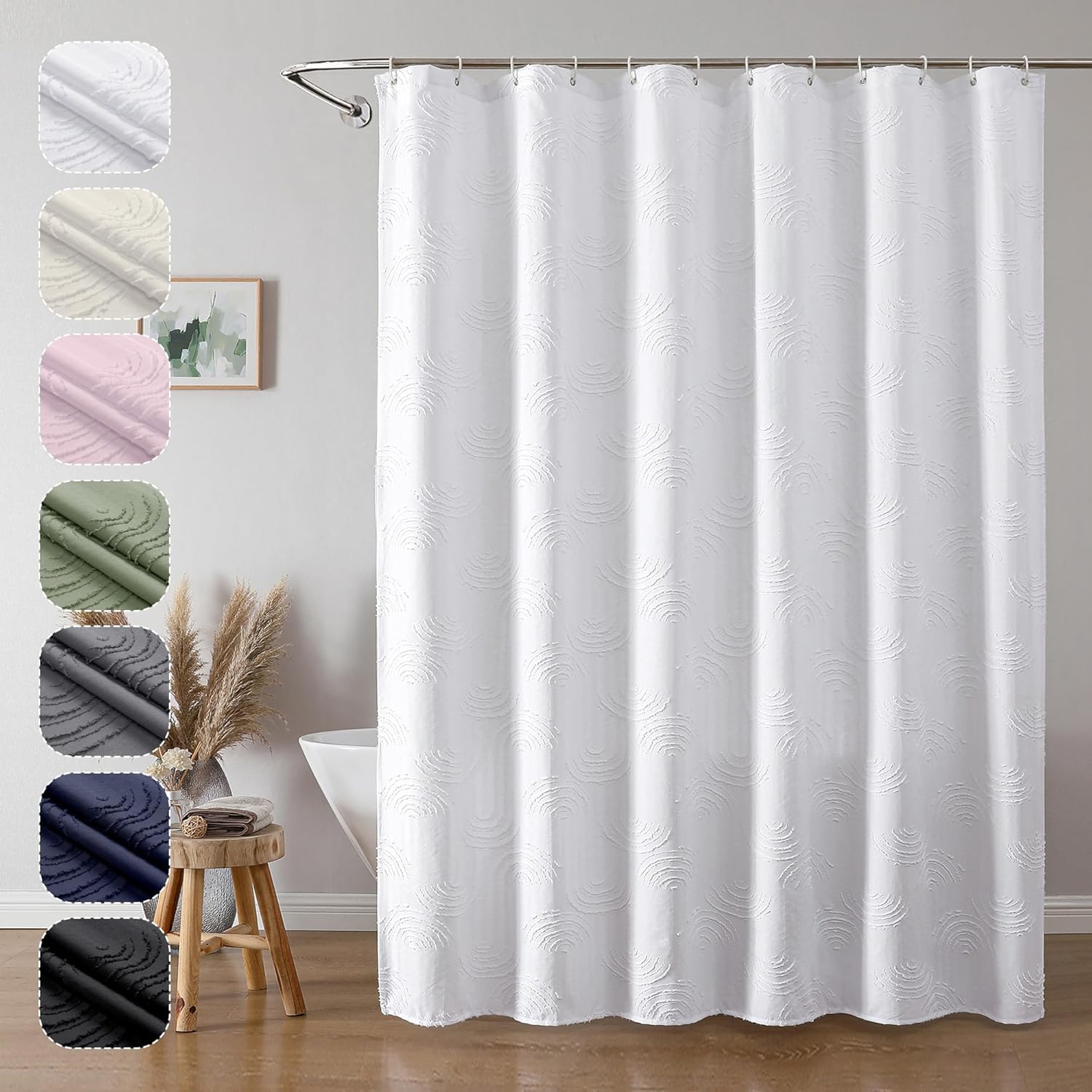 White Geometric Fabric Shower Set - 72x78