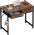 Small Computer Desk with 2 Drawers - Compact 32 in Vintage