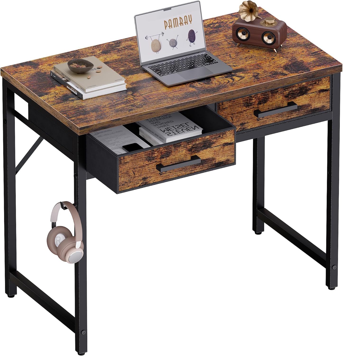 Pamray 32 Inch Small Computer Desk with 2 Drawers for Home Office