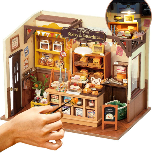 ROBOTIME Miniature House Kit DIY Dollhouse with LED Light