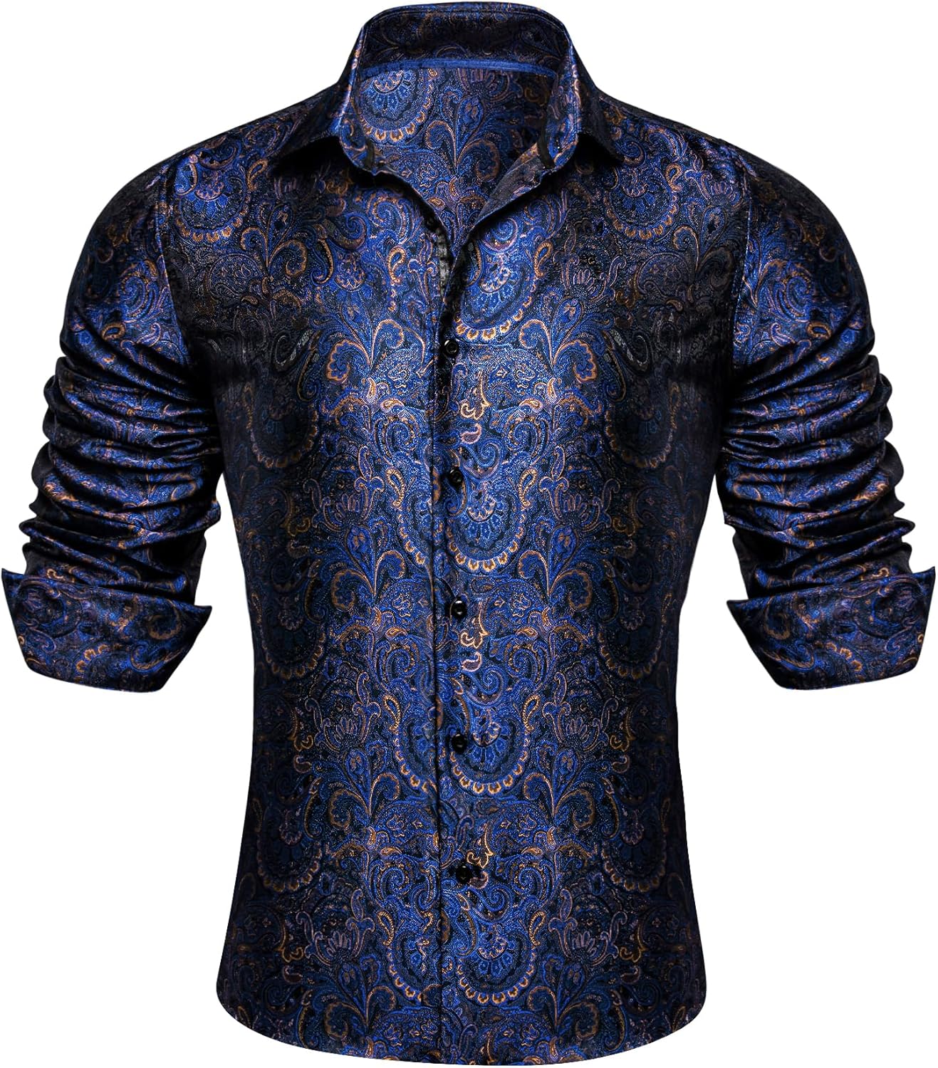 Barry.Wang Mens Western Shirts Silk Paisley Long Sleeve Dress Shirt
