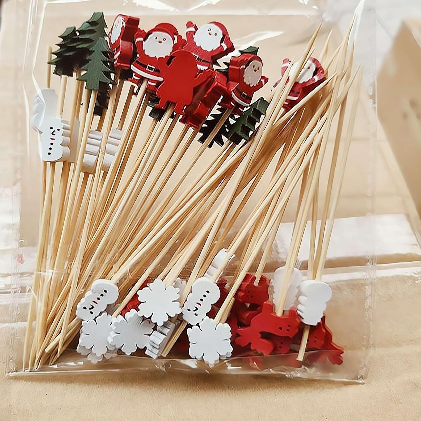 Festive Xmas Cocktail Picks - 50 Santa Claus Toothpicks