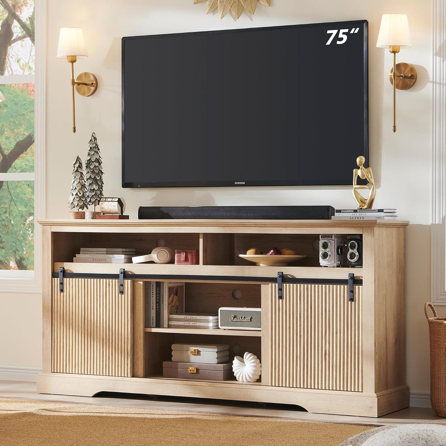 Modern Fluted TV Stand - Spacious Storage & Sleek Design!