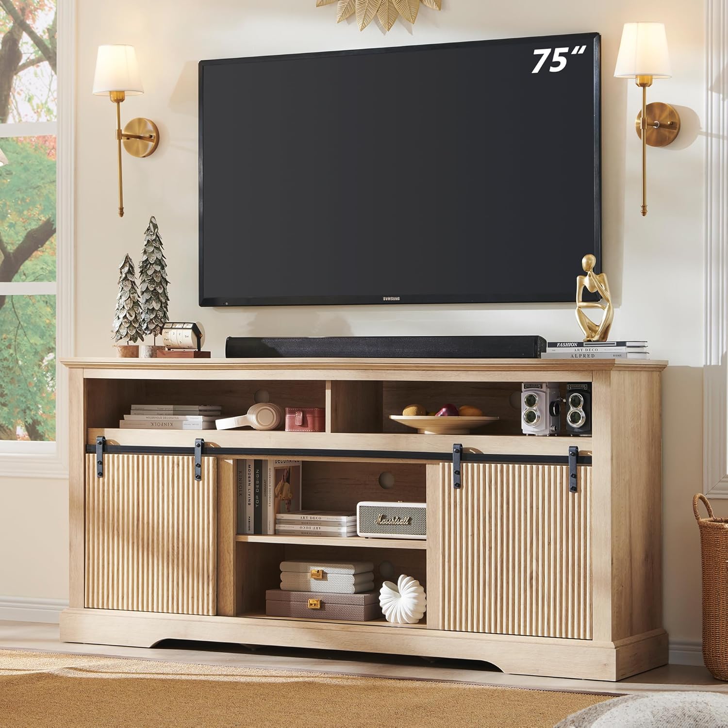 Modern Fluted TV Stand - Spacious Storage & Sleek Design!
