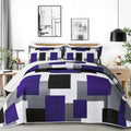 Dark Purple Grey Quilt Set Twin Size - Lightweight Modern Patchwork
