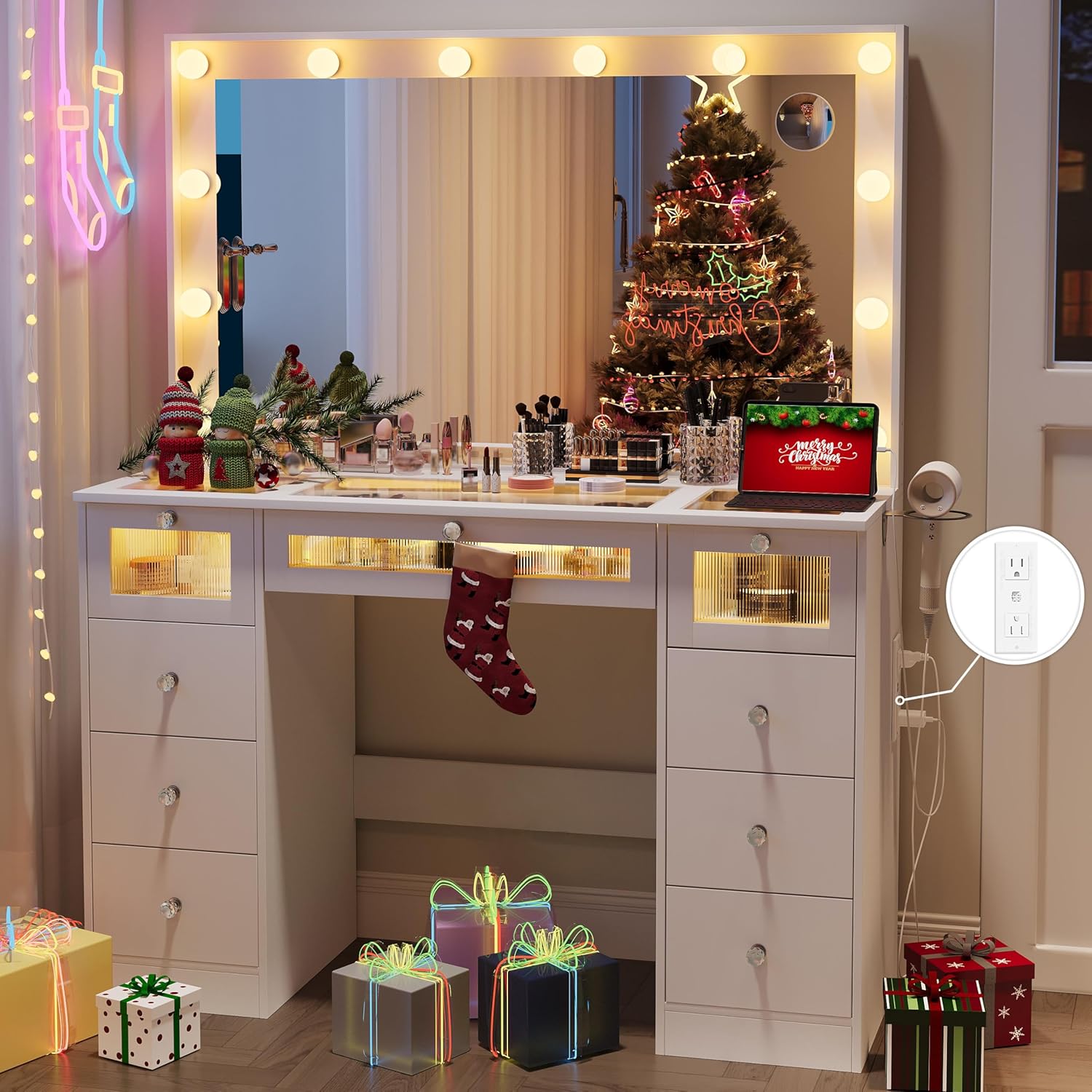 Makeup Vanity Desk with Lights and Large 36.9 Mirror for Glam