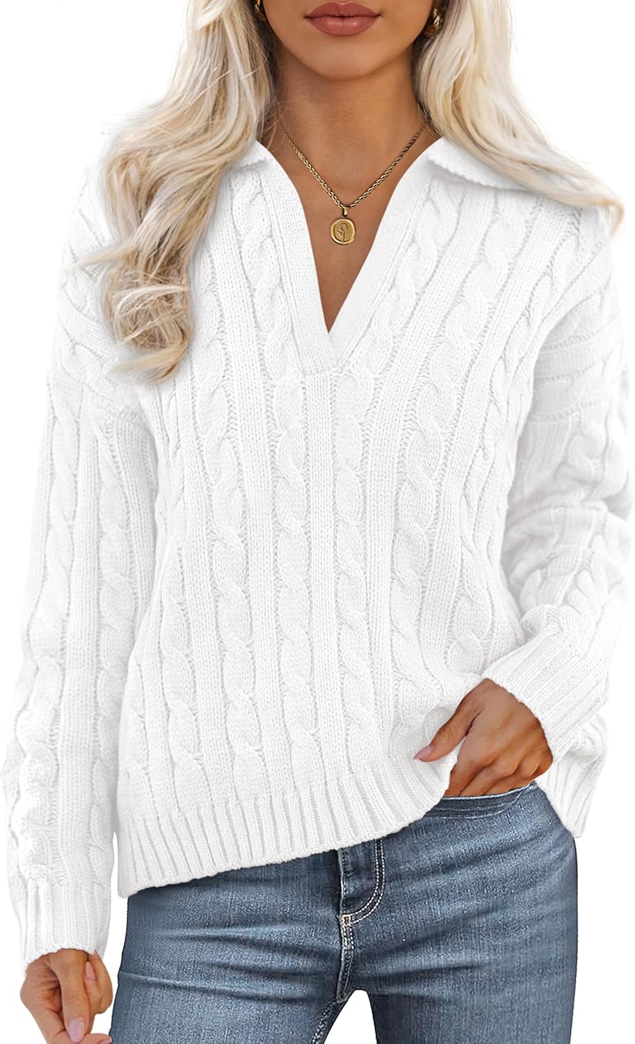 PRETTYGARDEN Fall Cable Knit Sweaters for Women 2025 V Neck