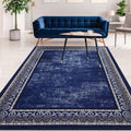 Bordered Modern 8x10 Non-Slip Low Pile Area Rug - Navy