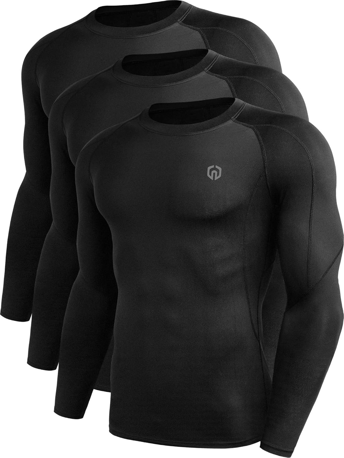 NELEUS Men's 3 Pack Dry Fit Long Sleeve Compression Shirts
