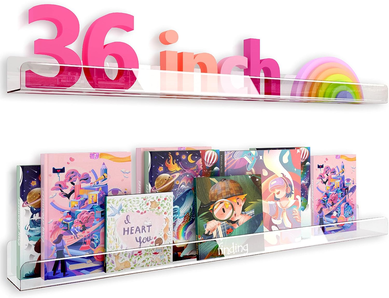 36 Inch Clear Acrylic Book Shelves for Kids Room Organization