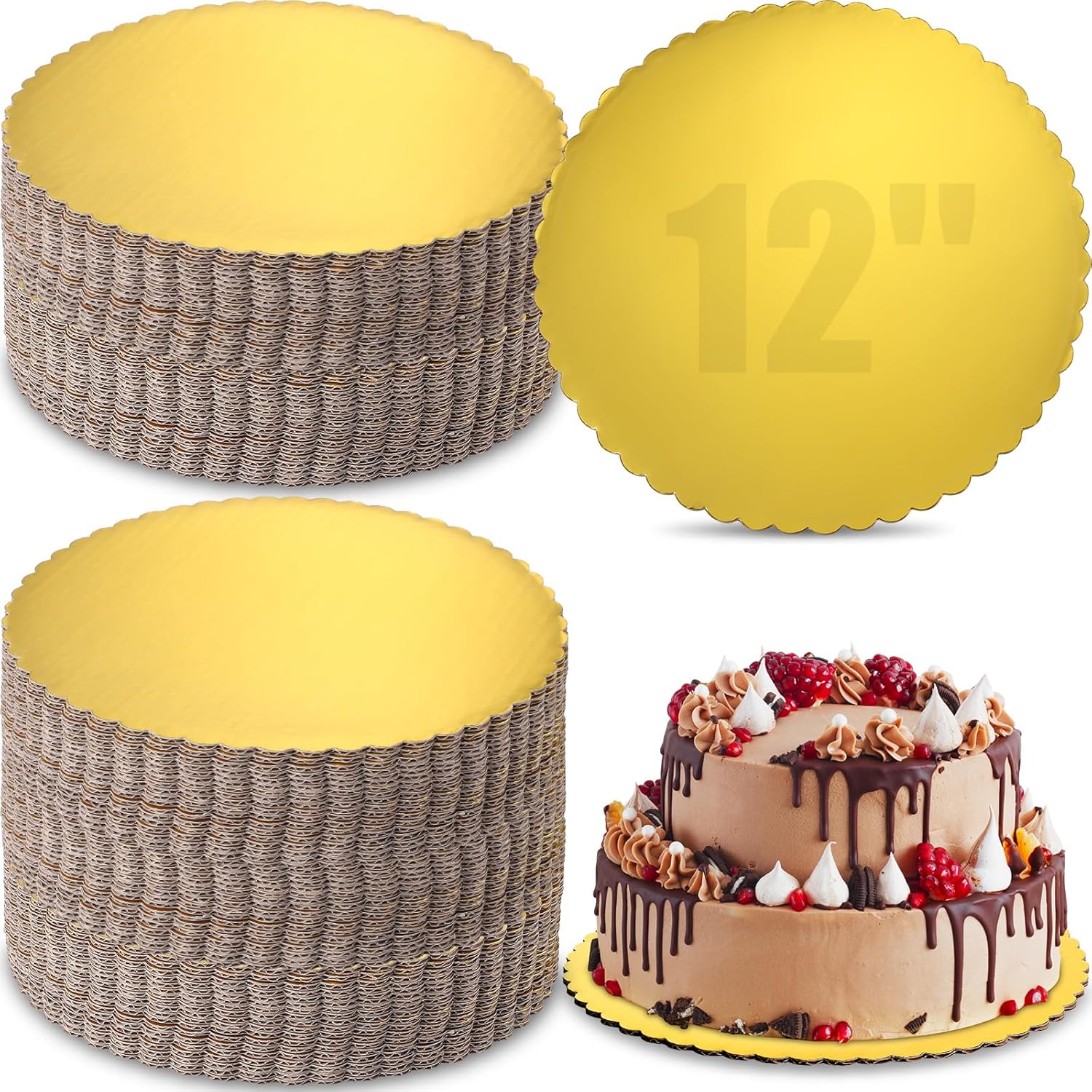 12 Inch Gold Cake Board Rounds for Elegant Cake Displays