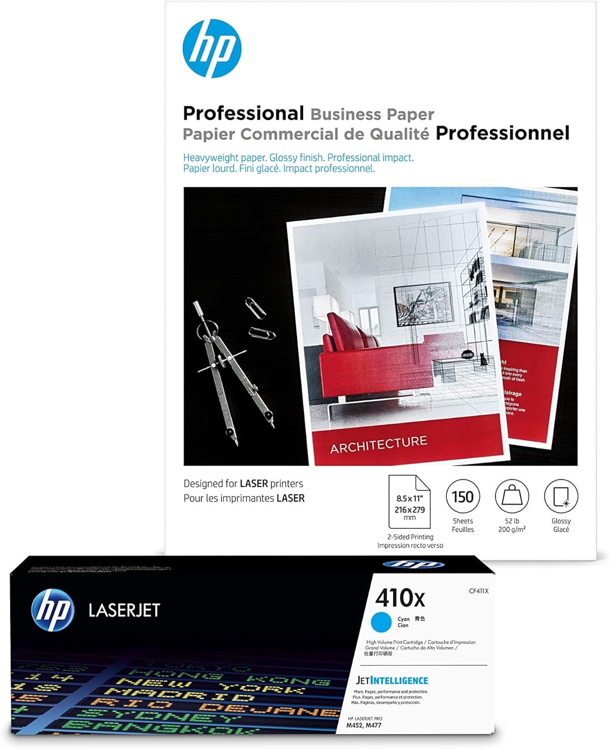 HP 410X Cyan High Yield Toner & Glossy Laser Paper Bundle