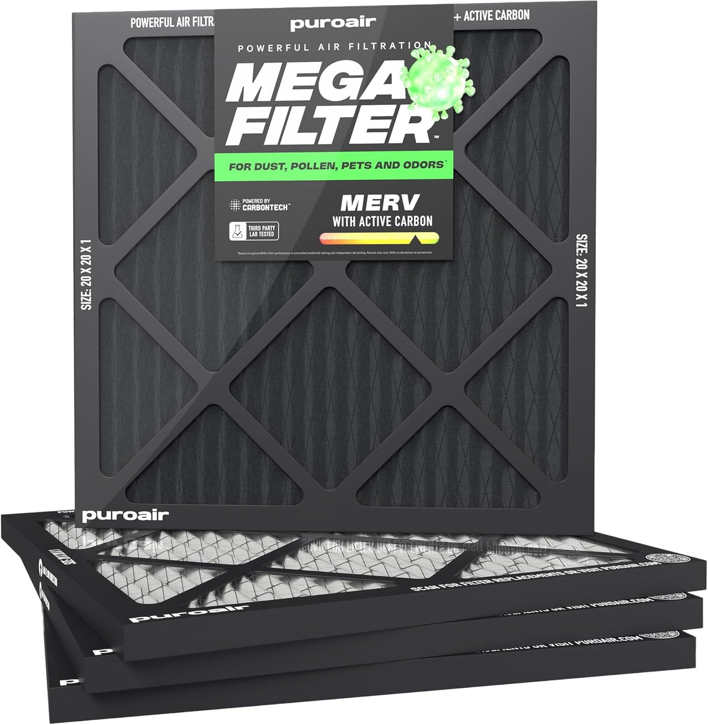 PuroAir Mega Filter 20x20x1 MERV 13 for Cleaner Home Air