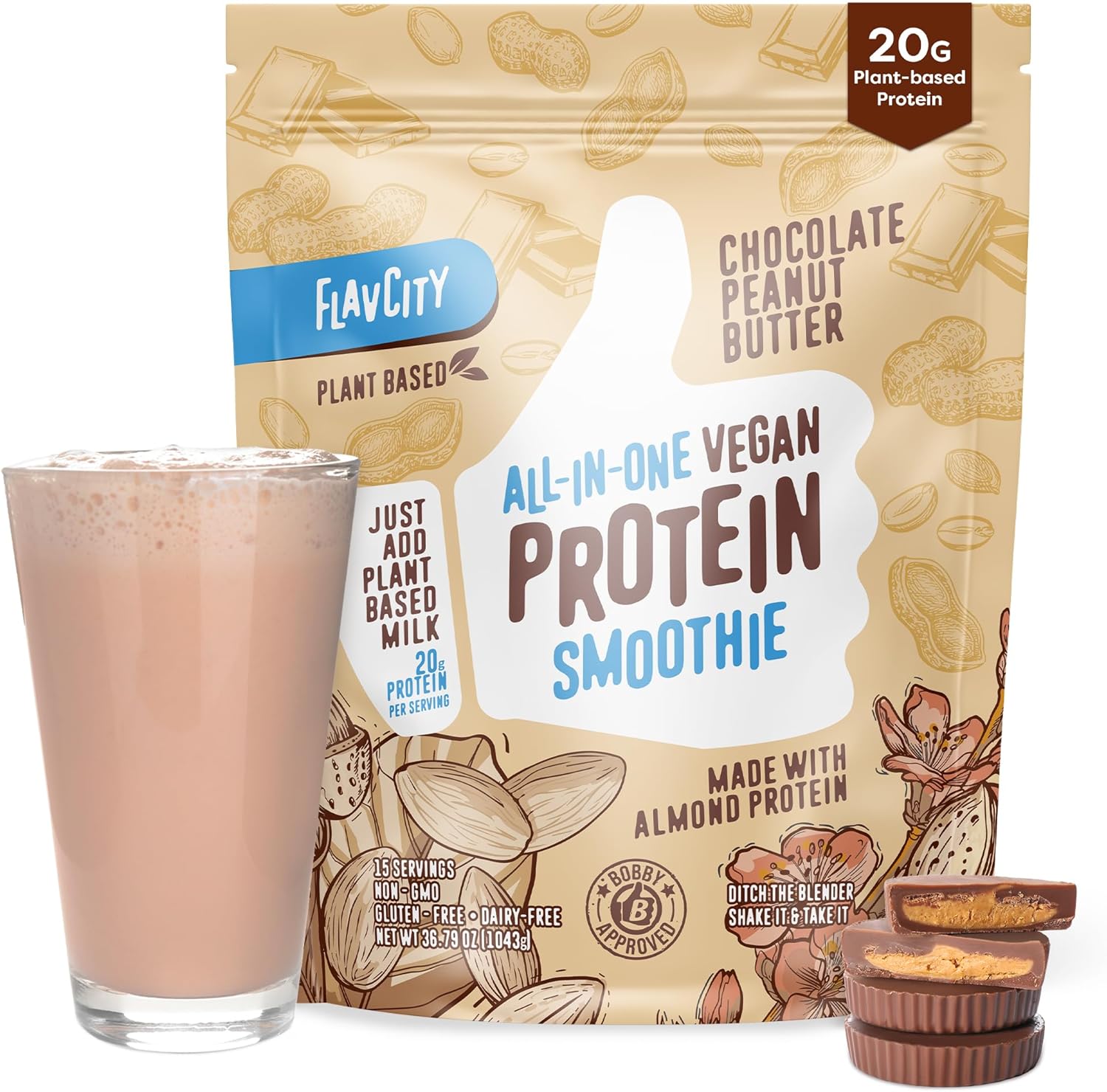 FlavCity Vegan Protein Powder - Chocolate Peanut Butter Shake