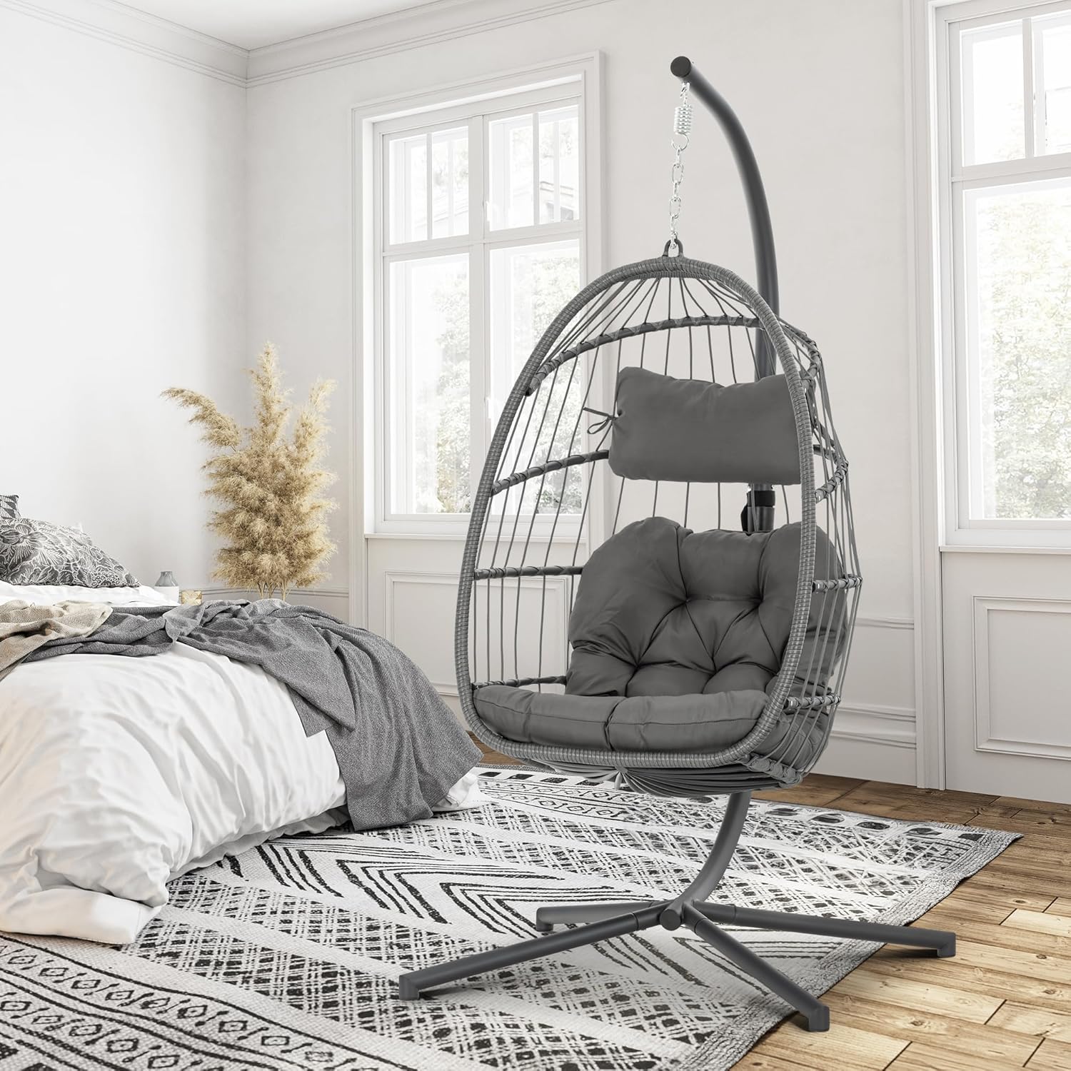 Brafab Swing Egg Chair: Handwoven Wicker Rattan, 350LBS Capacity