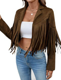 Women's Faux Suede Leather Tassel Jacket Cropped Fringe Coat - 2025