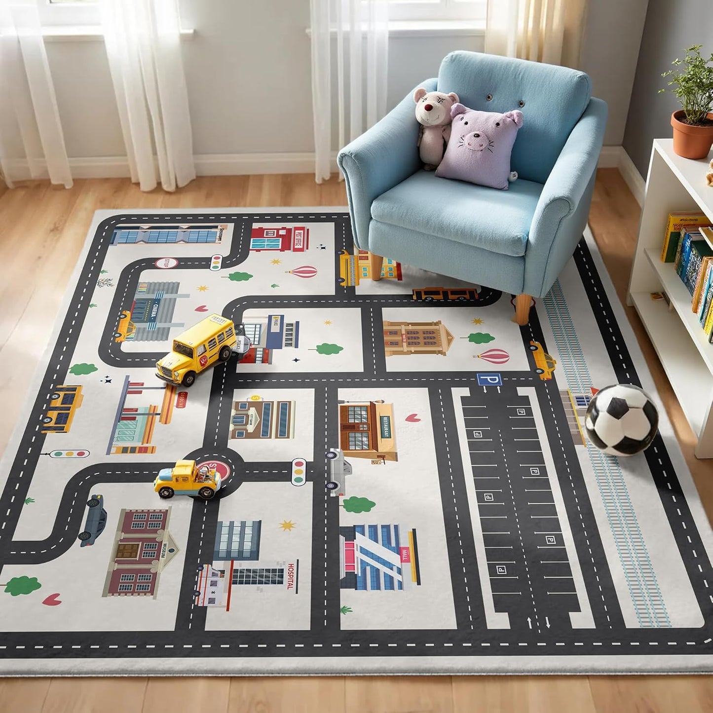 5x7ft Kids City Road Car Play Rug - Interactive Map Design
