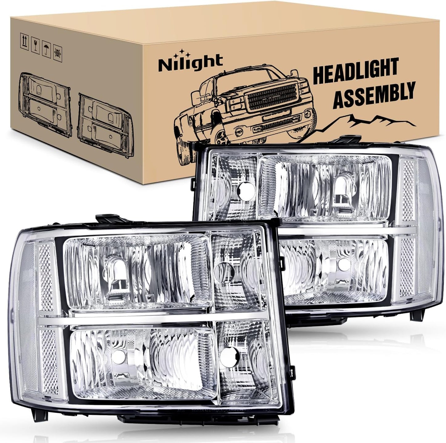 Nilight Headlight Assembly for 2007-2014 GMC Sierra Models