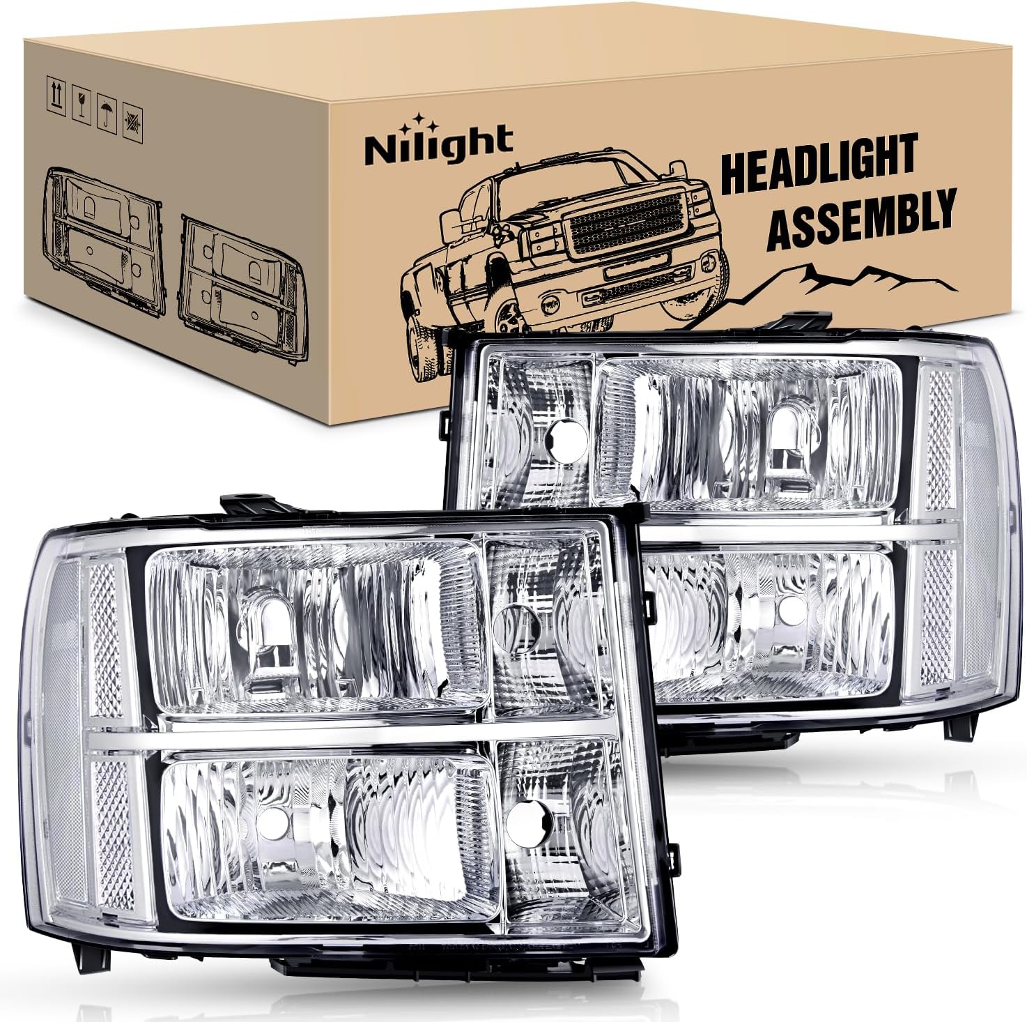 Nilight Headlight Assembly for 2007-2014 GMC Sierra Models