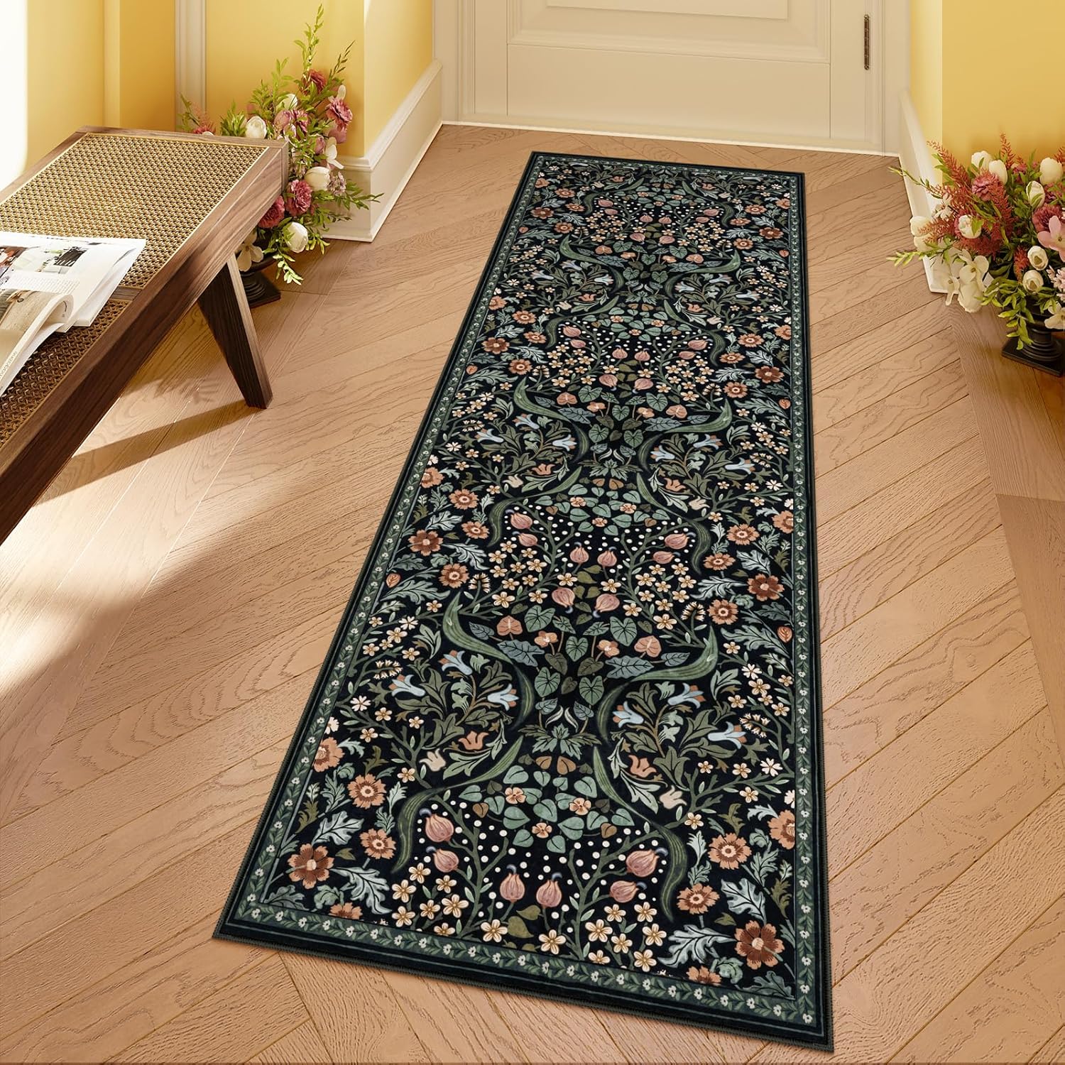 Moynesa Floral Kitchen Runner Rug - Soft Non Slip Washable 2x6