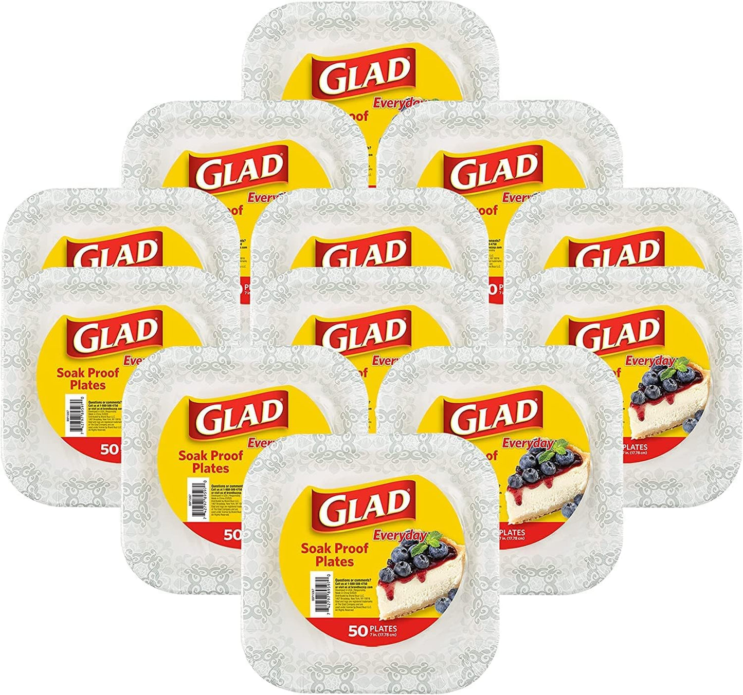 Glad Square Disposable Paper Plates for Everyday Use and Parties