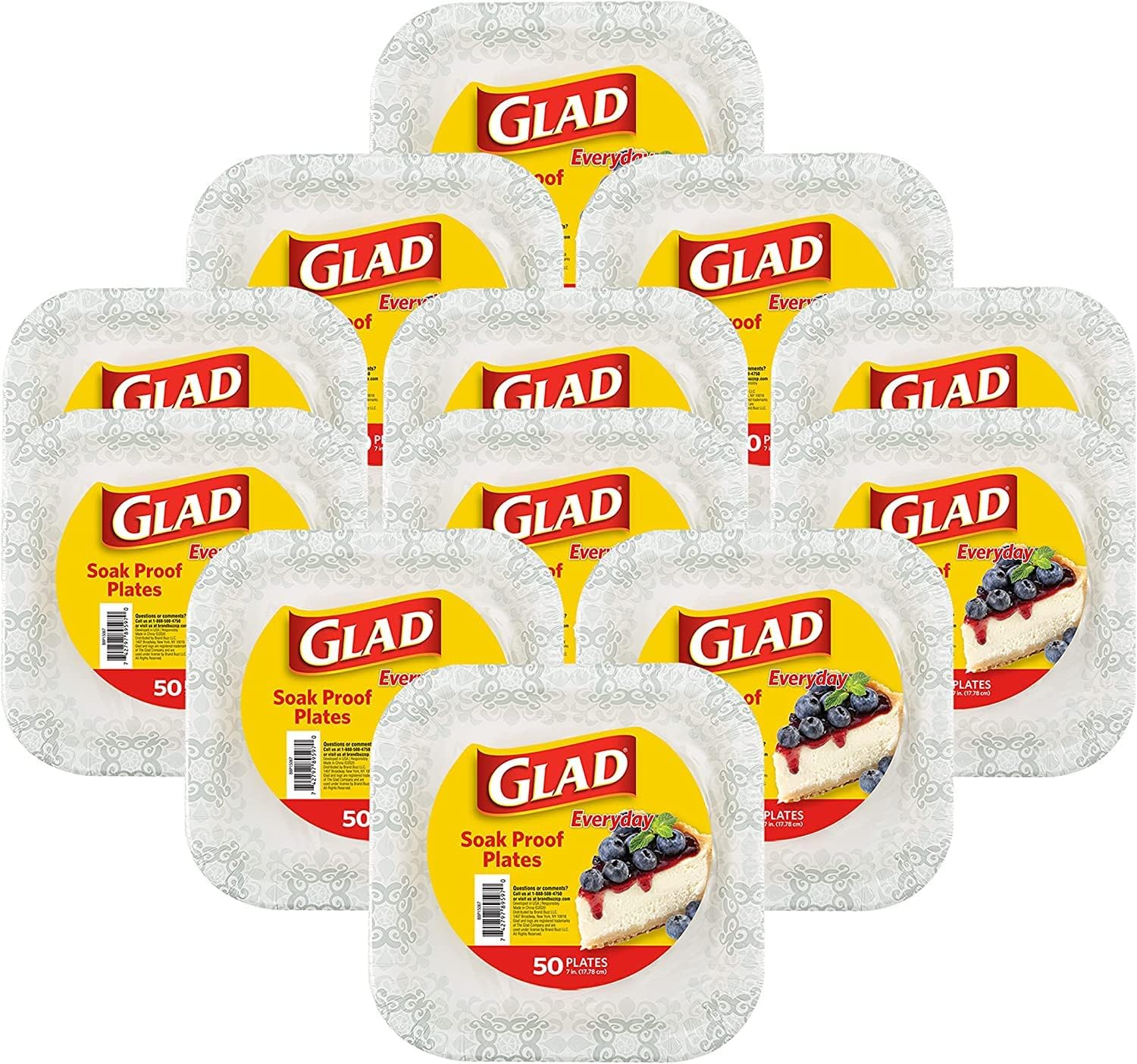 Glad Square Disposable Paper Plates for Everyday Use and Parties